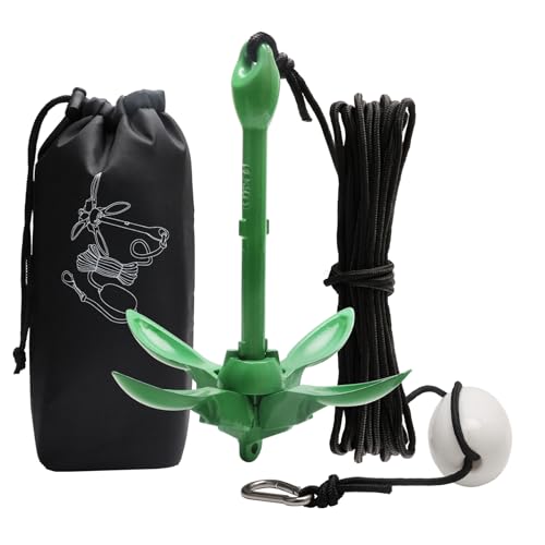 BocBoz Kayak Anchor Boat Anchor for Kayaks, Canoes, SUP Paddle Boards & Jet Skis, Folding Anchor with 40ft Anchor Tow Rope and Carrying Bag- 3.5 lb-Green