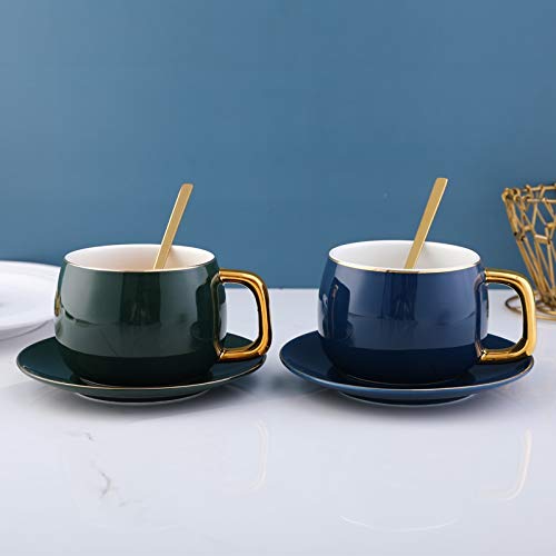 No/Brand Ceramic Coffee/Tea Cups And Mugs Travel Coffee Cup Saucer Set Porcelain Teacup With The Spoon Drinking (Green) #TOP2