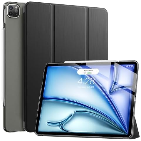 Soke for iPad Air 13 Inch Case (M2) 2024,iPad Pro 12.9 Case 2022 2021(6th 5th Generation) - [Slim Trifold Stand + Auto Wake/Sleep],Protective Hard PC Back Cover for iPad Air 13 inch (Dark Black) Cover