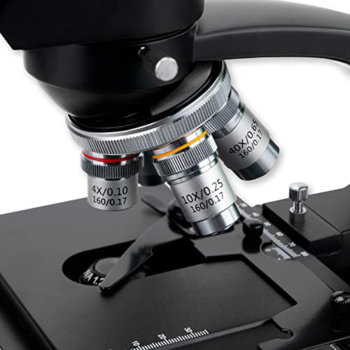 Image of Carson Advanced 40x-1600x LED Lighted Compound Binocular Head Microscope with Abbe Condenser and Double Layer Mechanical Stage (MS-170)