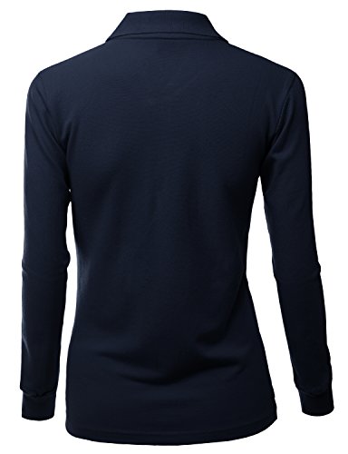 Xpril Luxurious Solid Long Sleeves PK Polo Shirt Navy Size L
