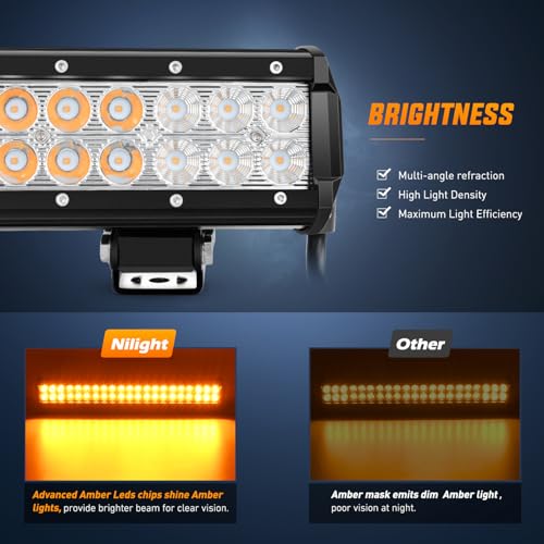 Image of Nilight LED Light Bar 20 Inch 126W Spot Flood Combo Amber Beam