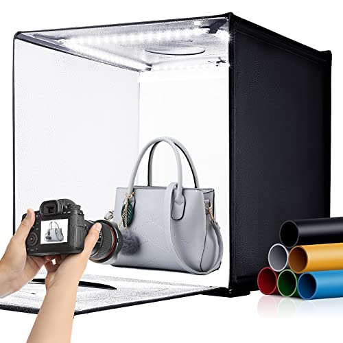 Fasonic 24"x24" Photo Studio Light Box for Photography, Foldable Bi-Color Dimmable Shooting Tent Kit with 240 LED Lights, 3000-6500K Lighting Booth, 6 Color Backdrops by Fasonic - Used condition - US$72.68