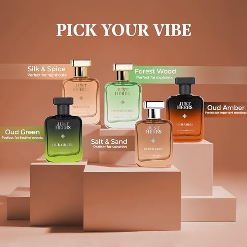 Image of Just Herbs Intense Oud Amber Eau Da Parfum for Men 50 ml | Long Lasting Pure Fragrance Body Spray Mens Perfume with Flowers & Spices