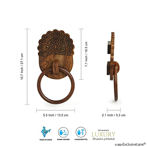Image of ExclusiveLane 'The Dancing Peacock' Hand Carved Wooden Towel Holder for Kitchen in Sheesham Wood - Hand Towel Stand Hand Towel Holder for Bathroom Wall Mounted Towel Hangers for Bedroom Wash Basin