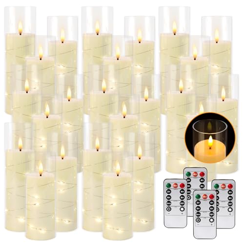 24 Pack Acrylic Flameless Candles,with Embedded Star String, Battery Operated