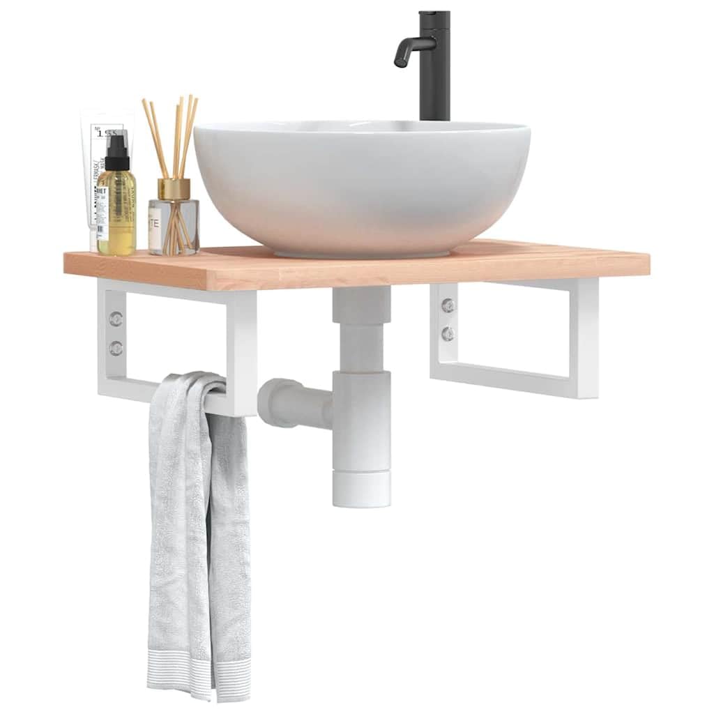 vidaXL Ripiano a Parete per Lavabo in Acciaio e Massello di Faggio