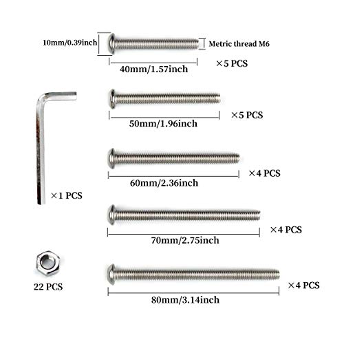 Hamineler 304 Stainless Steel M6 X 80/70/60/50/40Mm Metric Hex Socket Button Head Cap Bolts Screws Assortment Set With Nuts Allen Socket Drive #TOP1