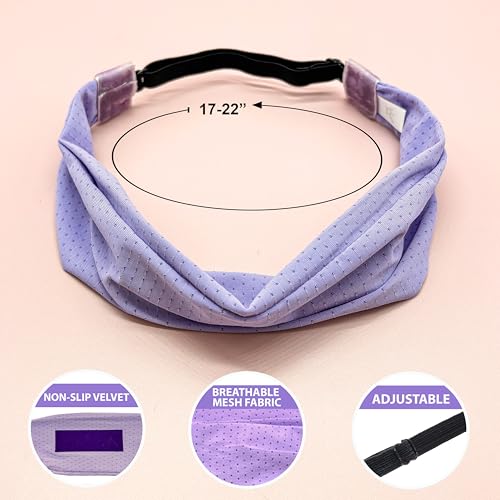 Image of FROG SAC Sport Headbands for Girls, Adjustable No Slip Sweat Wicking Athletic Hair Bands for Women, Stretch Elastic Workout Headband with Velvet Grip for Yoga Running Exercise Gym (Pink /Purple /Blue)