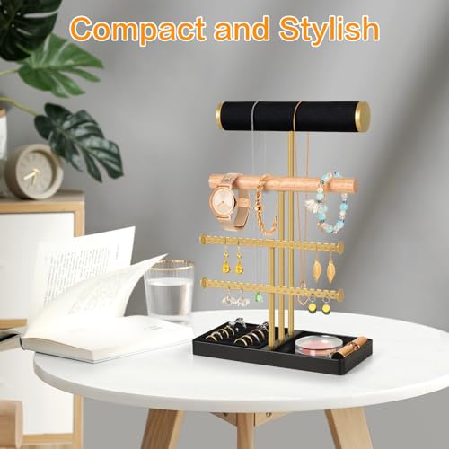 PAMANO 3 Tier Jewelry Stand Organizer with Tary, Bracelet Holder Display, Beige Velvet Necklace Holder for Women, Jewelry Storage for Bracelets, Necklaces, Earrings, Rings, Watches by PAMANO - Image 7