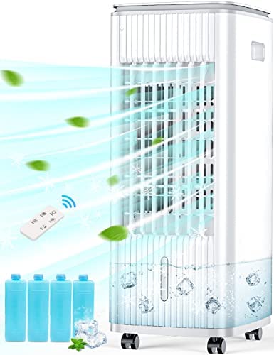 Evaporative Air Cooler, Temeike 3-In-1 Portable Air Conditioners W/Remote, Cooling Tower Fan W/Humidify, 70° Oscillation & 7H Timer Swamp Cooler, Windowless Evaporative Cooler For Room Bedroom Office #TOP14