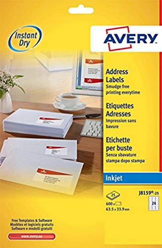 Etiquetas adhesivas blancas para envíos Avery España J8159-25 en caja de 600 unidades