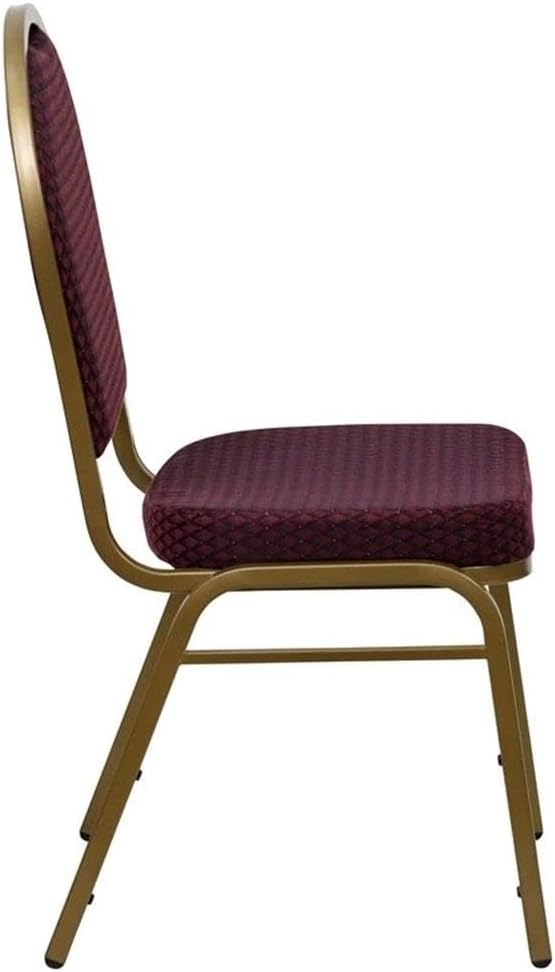 BOWERY HILL Dome Back Banquet Stacking Chair, Burgundy Diamond Patterned Fabric Upholstery, 16 Gauge Steel Frame, Gold Powder Coated Finish, 37.5 in H, Commercial or Home Use, Stackable Design