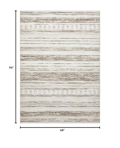 Image of Tortania Area Rug Living Room Rugs - 5x8 Washable Large Soft Neutral Boho Moroccan Bohemian Farmhouse Rug Indoor Floor Carpet for Bedroom Under Dining Table Home Office Decor - Cream Brown