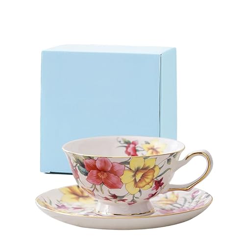Set di tazze e piattini da caffè e tè in ceramica con fiori di emerocallide rossi set di tazze da caffè e piattini in ceramica piatto per tazza da latte e succo regalo di compleanno per ufficio e casa
