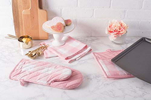 Dii Buffalo Check Kitchen Collection, Classic Farmhouse Kitchen Set, Oven Mitt, Pink &White, 2 Piece #TOP4