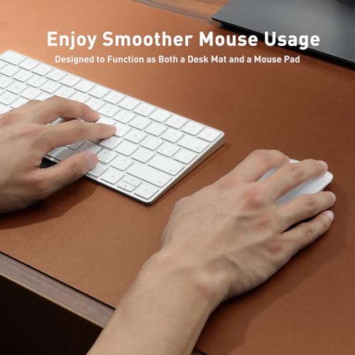 Mouse Pad Desk Protector Mat, Large PU Leather Office Desk Mat, Non-Slip Desk Pad for Keyboard and Mouse, Waterproof Desk Blotter Pad for Writing, Smooth Laptop Desk Pads, Brown (17’’X36’’)