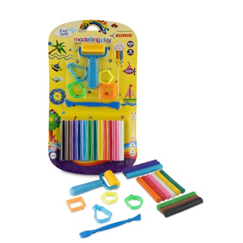 Image of Kores Modelling Clay 220g - 12 Colours with Roller, Cutter & 4 Moulds | Soft, Reusable & Non Toxic Clay for Kids | Ideal for Creative Learning & Craft