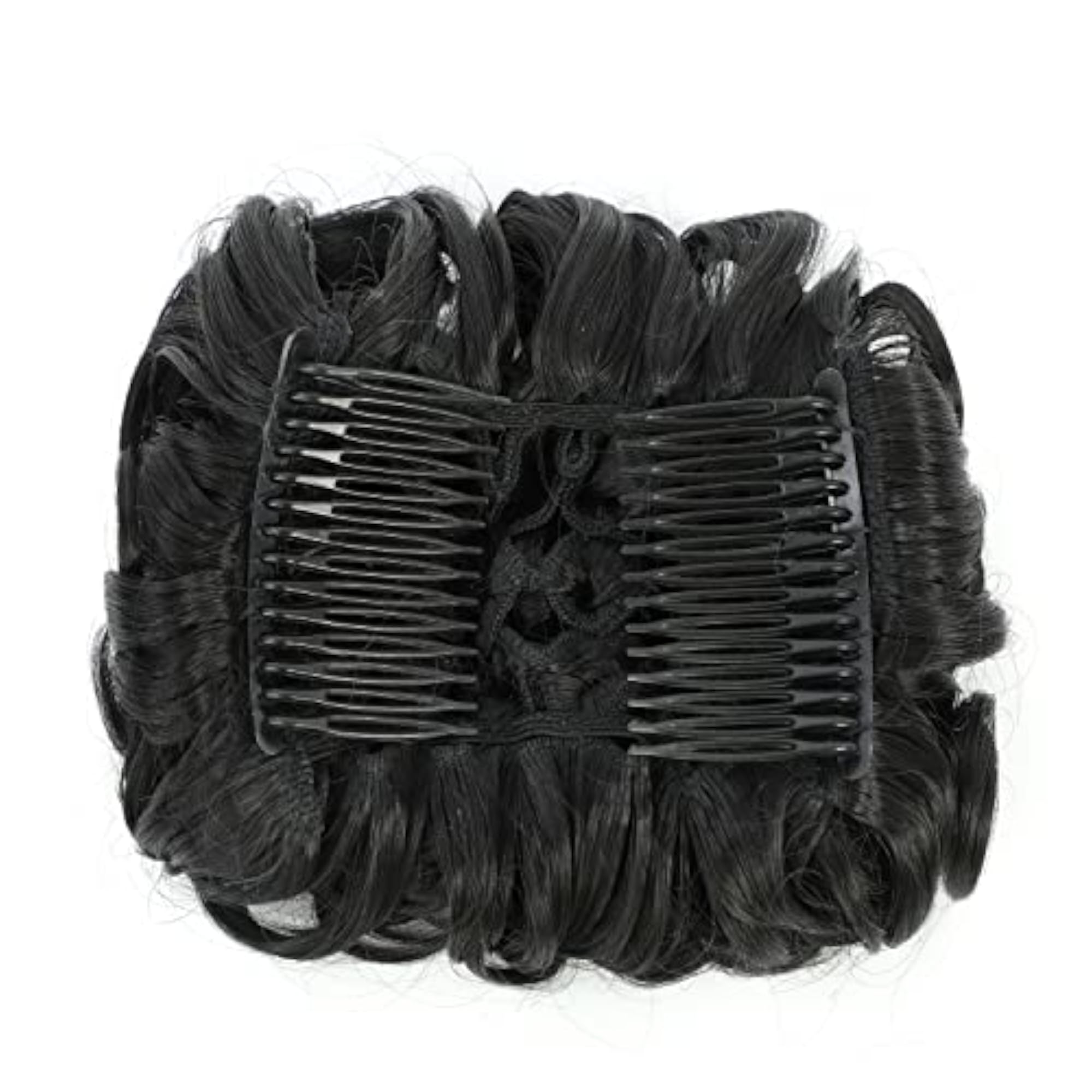 Short Messy Curly Dish Hair Bun Extension, Off Black