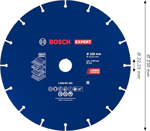 Bosch 1x EXPERT Carbide Multi Wheel Trennscheiben für große Winkelschleifer (für Hartholz, Holz mit Nägeln, Ø 230 mm, Professional Zubehör Großer Winkelschleifer)