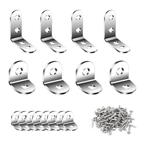 L-Shape Angle Brackets - 16 Pcs Galvanised Steel Corner Brackets With 40 Screws for Wood Fixation - Metal Supports for Fixing Furniture, Shelves, Windows and Cabinets