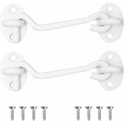 Lot de 2 Crochets tempêtes (100 mm, Blanc), Bolatus en Acier Inoxydable avec œillet, pour Porte, Garage, fenêtre, Cabine, Porte