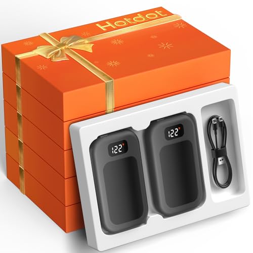 Hotdot 10 Pack Hand Warmers Rechargeable with Gift Box, LED Display Battery and Temperature, Quick Heating Portable Electric Hand Warmer, Gifts for Men, Women, Christmas, Hunting, Camping Gray