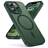 Oududianzi-Coque pour iPhone 13 Pro Compatible avec MagSafe Magnétique, Housse de Arrière Translucide Givrée PC, TPU Silicone Bumper Étui Protection Antichoc Militaire Anti-Empreintes - ForestGreen
