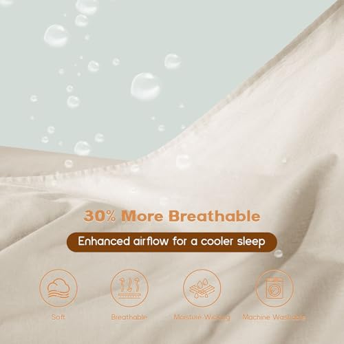SONORO KATE Linen Sheets Set, Natural Flax Cotton Blend Sheets for All Seasons, Soft Breathable and Durable Farmhouse Bedding, Fit up to 16\" - 4 PC (Linen,King)
