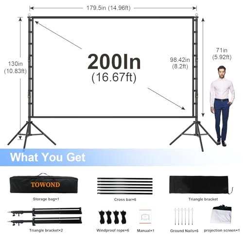 TOWOND 200 inch Outdoor Projector Screen with Stand - Image 2