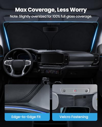 REEVAA 2026 3rd Pro Windshield Sunshade for 2019-2026 Chevrolet Silverado 1500 | Dual-Layer Heat & Sun Defense, OEM Design | Foldable Sun Shade Car Accessories with Storage Bag — view 5