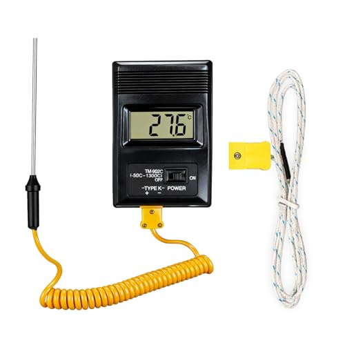 K-Type Thermometer, Digital Thermocouple Thermometer K- Type Temperature Meter -50 to 1300°c, Standard K Type Plug Digital Thermometer with 2 Kinds Thermocouple Probe for Hvac, Refrigerator, Fish Tank
