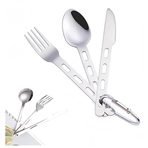CAASFOOY Lot de 3 couverts camping, kit voyage en acier inoxydable, pour pique-nique ou camping cuillère fourchette baguettes avec