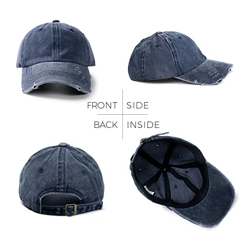 Lvaiz Distressed Baseball Cap Dad Hats For Women Men Vintage Washed Cotton Trucker Hat Adjustable Low Profile Ball Caps Navy Blue #TOP2