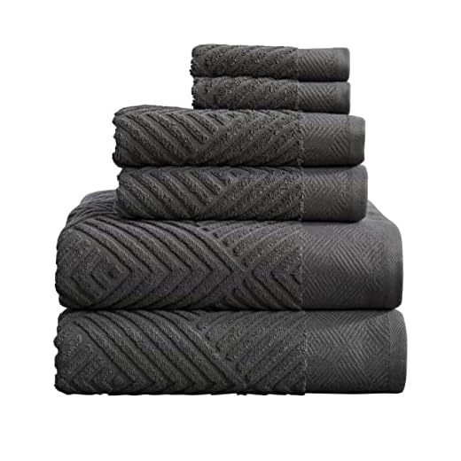 NY Loft 100% Cotton Soft Towel Set | Quick Dry and Highly Absorbent | Textured Bath Towels Hand Towels and Washcloths | Brooklyn Collection (6 Piece Set, Dark Grey)