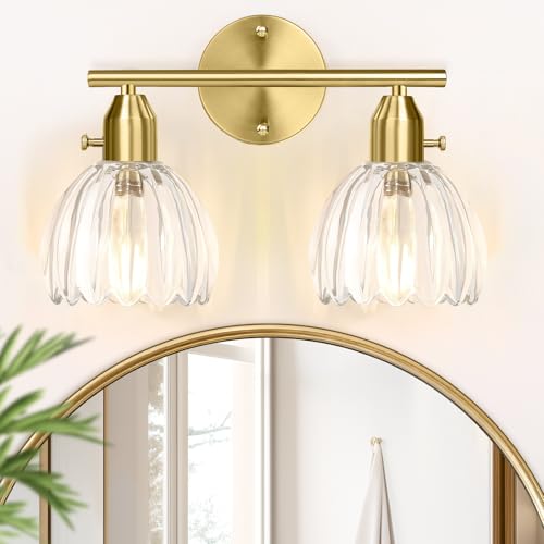 Bathroom Light Fixtures, 2-Light Gold Vanity Light for Bathroom with
