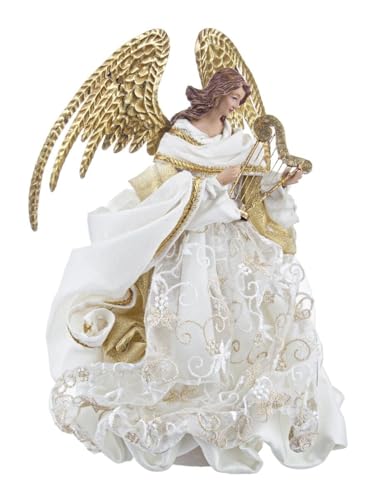 Milo srl Puntale per Albero di Natale Angelo H 30 CM Pupazzo con Ali in Metallo Oro Decorazione Natalizia (Oro)