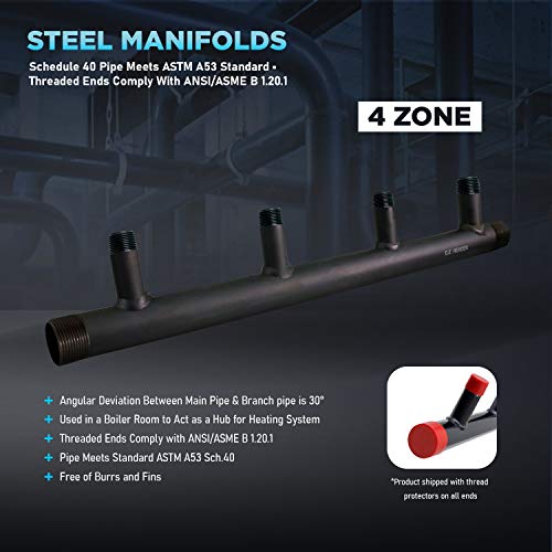 Image of Midline Valve SH4-1434-6-5 Steel Manifold, 1-1 /4'' Base 4 Ports of 3 /4'' 6'' Spacing, Black, 5 Pack