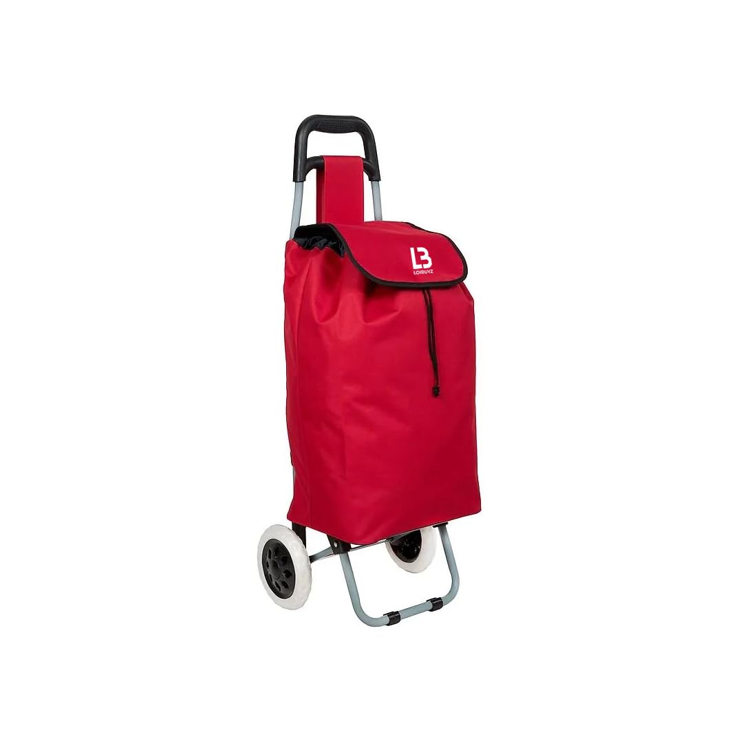 LOIBUYZ Shopping Trolley on Wheels - 24L Collapsible Lightweight Shopping Trolley - Large Folding 2 Wheels Push/Pull Shopping Cart for Easy Storage (Red)
