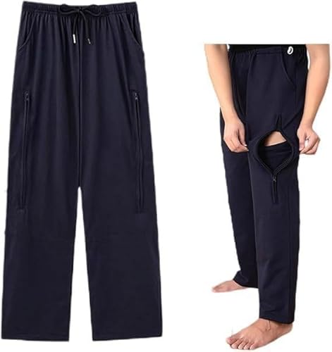 Tptawf Men's One Color Nephrostomy Bag Pants, Catheter Leg Bag Pants Dual Zip Pockets, Urine Bag Trousers For Foley,Xl
