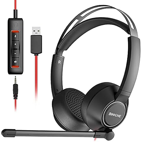 BINNUNE USB/3.5mm Headset with Mic for PC Laptop Computer Cover