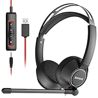 BINNUNE USB Headset with Microphone for Computer Laptop Zoom Conference Call Center, PC Office Wired Stereo Headphones Noise Cancelling Boom Mic