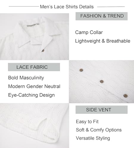 Alex Vando Mens Summer Shirts See Through Sheer Lace Casual Short Sleeve Button Down Beach Shirt4
