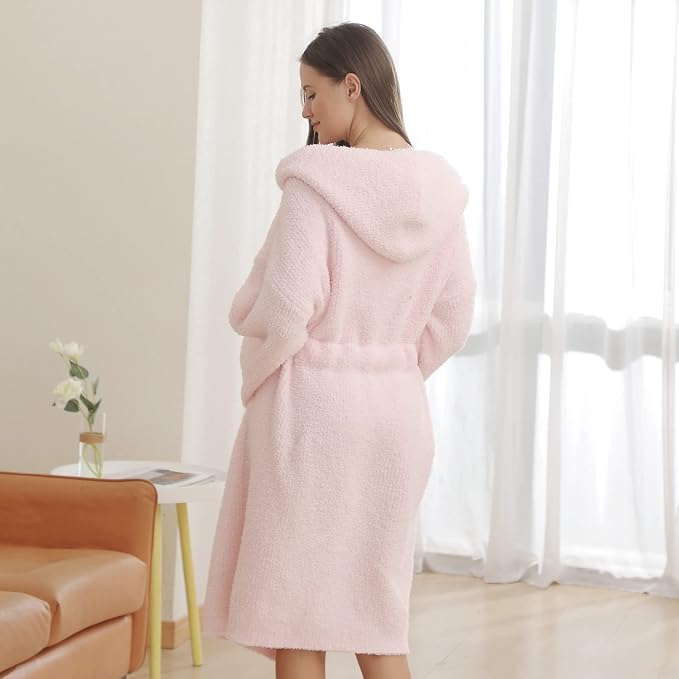 Image of bearberry Plush Hooded Bath Robe Women's Loungewear Sleep Robe Indoor Outfit