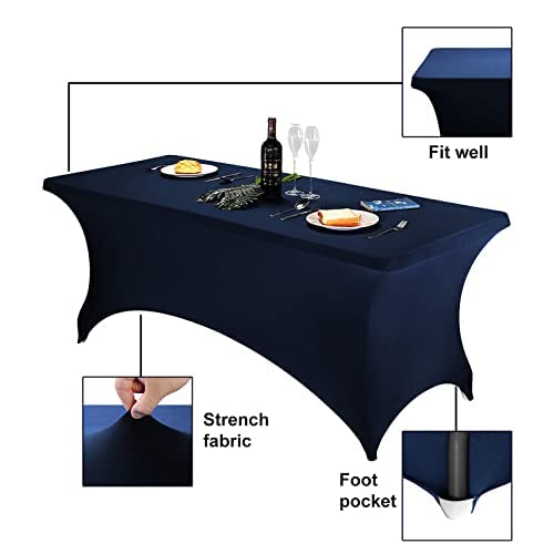 Image of FORLIFE 2Pack Spandex Table Covers,Fitted Tablecloth for Rectangular Tables, Stretch Patio Table Covers, Universal Spandex Table Cover for Wedding, Banquet, Party (6ft, Navy)