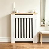 FATIVO Cubre Radiadores Alta Blanca Moderna: 78x20x92.5cm Cubre Radiador de MDF con Estante Superior de Madera, Cubreradiador Reforzada y Duradera para el Hogar u Oficina(Vertical)