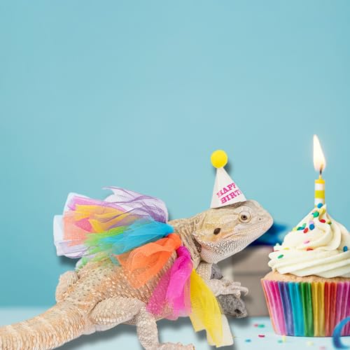 Wodison Bearded Dragon Birthday Clothes Accessories with 15 Pcs Birthday Hat Glue Adjustable Tutu Sh