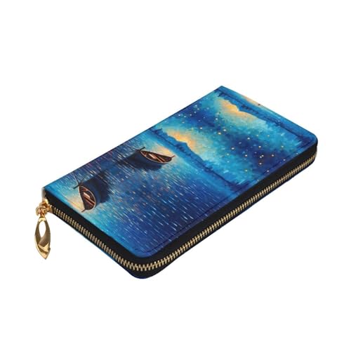 Stylish Boats in the Sea Prints Leather Wallet - Long Clutch for Women, RDurable Material, 12 Card Slots, Zipper Compartments3