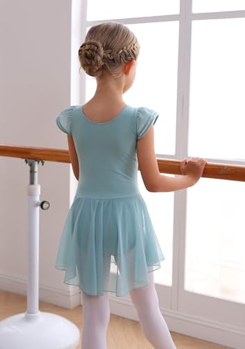 MdnMd Flutter Sleeve Dance Skirted Leotard Ballet Dress Clothes for Ballerina Girls (Age 6-8, Green) - Thumbnail 3