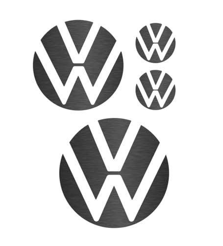Image of IPG Decal Made for VW 2021 Passat Polo Tiguan Golf Rear /Front Emblem Logo Decals Stickers Set (4 Units) (Dark Brushed Aluminium)